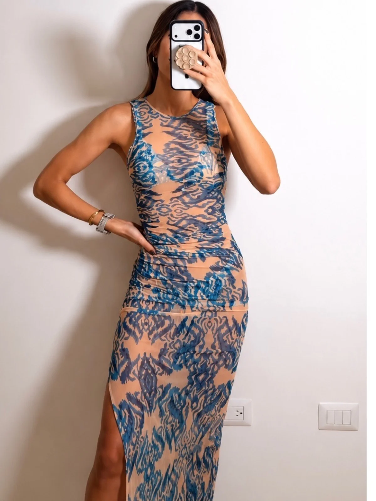 Cover Midi Mesh Beige Azul (covertdb120)